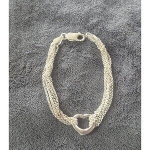 Vintage Italian Sterling Silver Multi Strand Mesh Heart Chain Bracelet 925 Italy